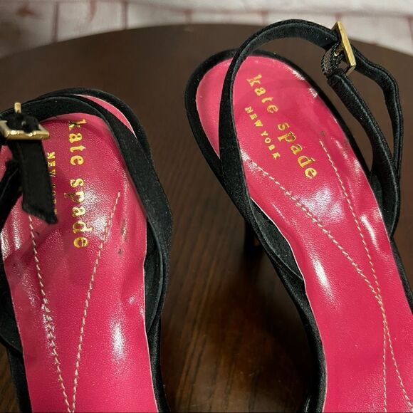 KATE SPADE satin sling back sandals with rhinestones and bow 7.5 euc - Picture 8 of 10